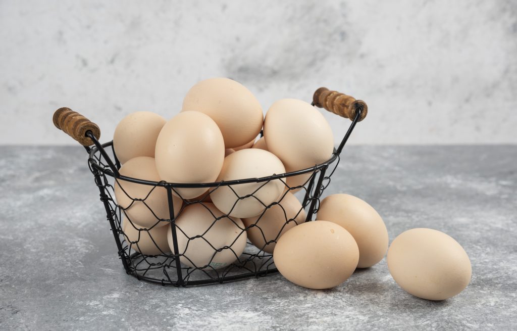 Eggs in basket illustrate blog "Do Huevos Rancheros Have Meat?"