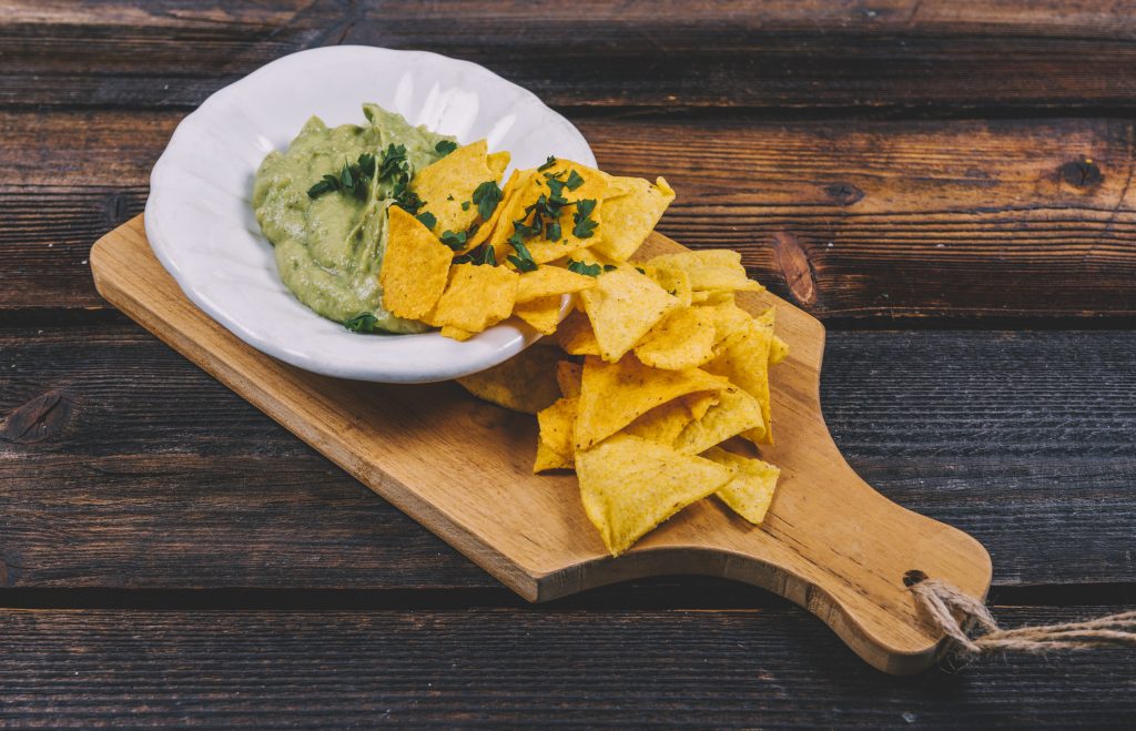 Guacamole plate with tortilla chips